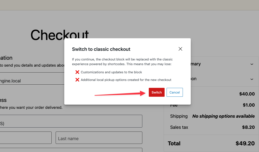 switch classic checkout